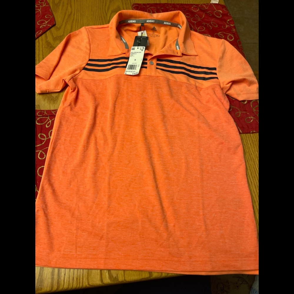 Adidas HTR Block Orange Golf Shirt Men's Size Small UPF 50